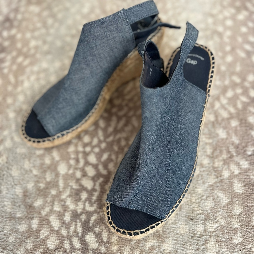 GAP Blue Espadrille Wedges with Ankle Strap